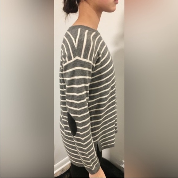 Lot of 2 J CREW Sweaters Blue Zip Turtleneck, Gray Striped Elbow Patches Medium - Picture 11 of 15